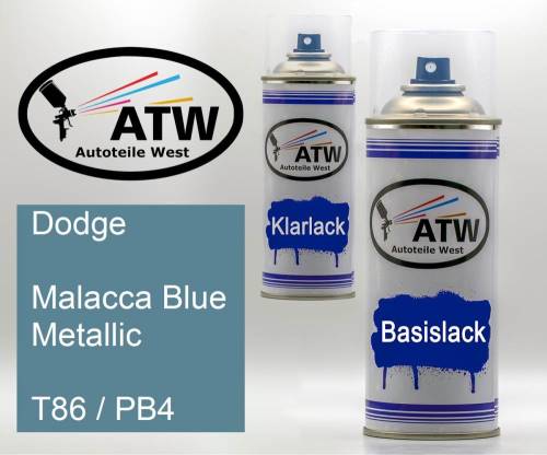 Dodge, Malacca Blue Metallic, T86 / PB4: 400ml Sprühdose + 400ml Klarlack - Set, von ATW Autoteile West.